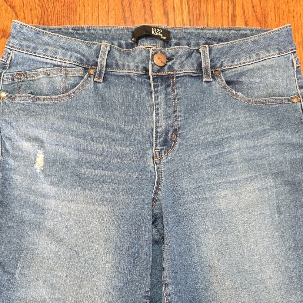 1822 Denim Size 14 Mid-Rise Blue Straight Ankle Stretch Denim Jeans